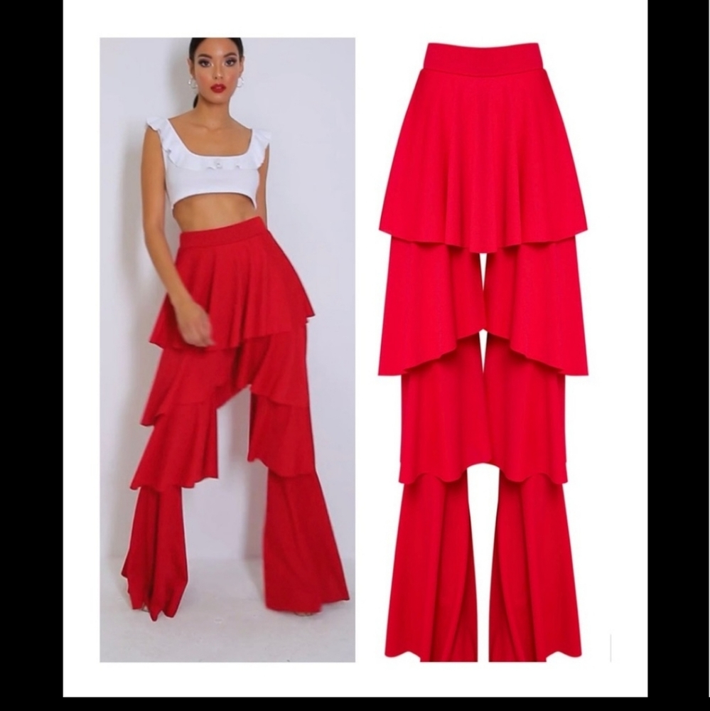 ISO PrettyLittleThing Red Tiered Pants US L